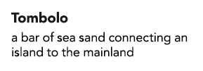 Tombolo a bar of sea sand connecting an island to the mainland