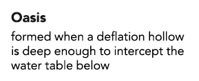 Oasis formed when a deflation hollow is deep enough to intercept the water table below