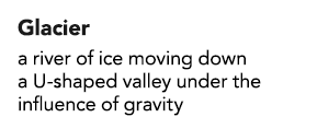 Glacier a river of ice moving down a U-shaped valley under the influence of gravity